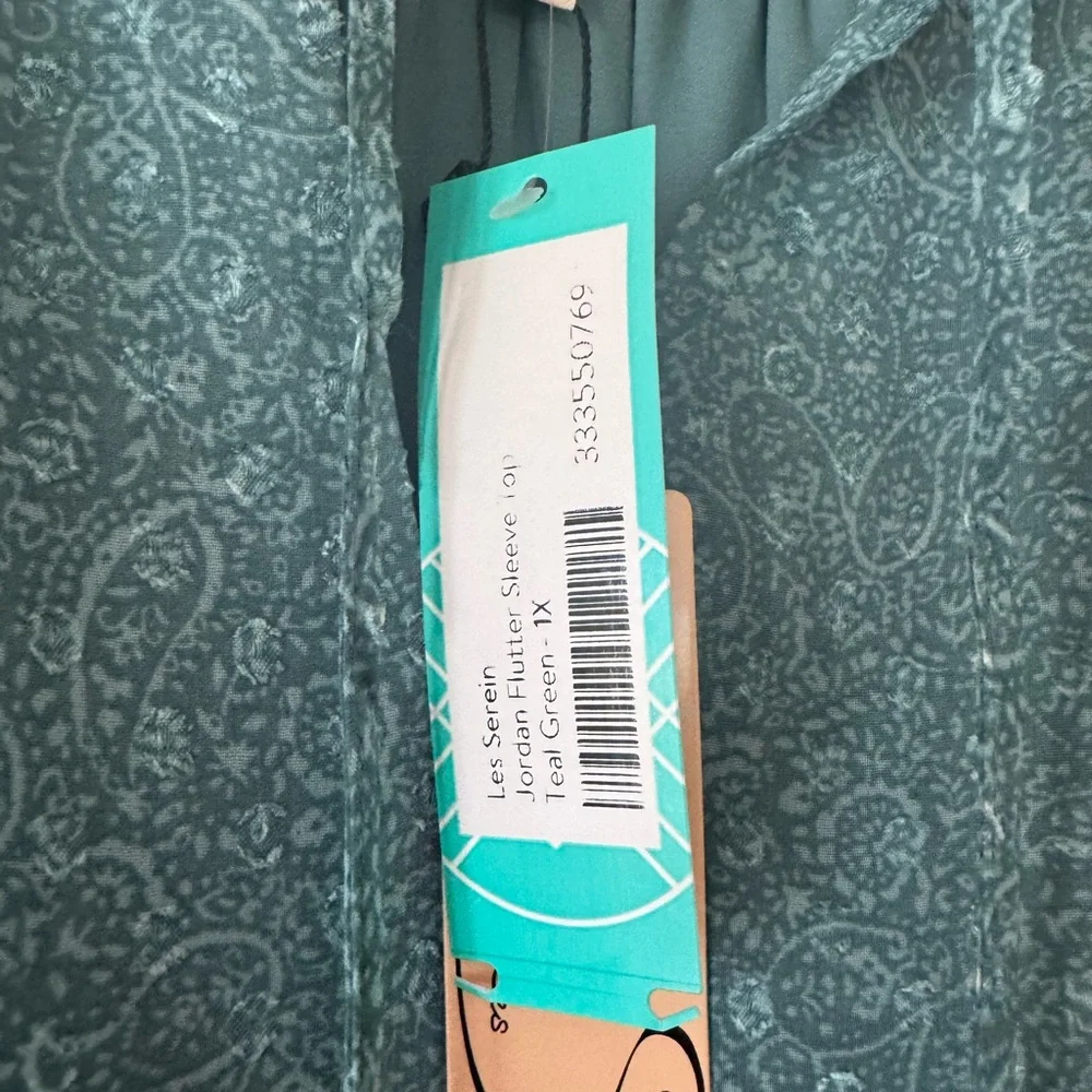 Teal Flutter Sleeve Ruffled Blouse and Tie Front - Picture 4 of 8